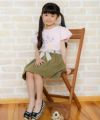 子供服 女の子 ボーダー柄リボンつきカラーツイルスカート カーキ(82) モデル画像4