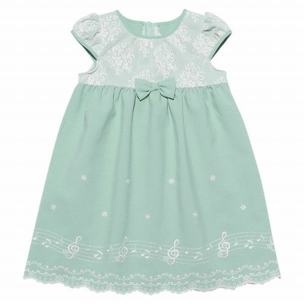 子供服 女の子 日本製レース＆音符刺繍ワンピース グリーン(08) 正面