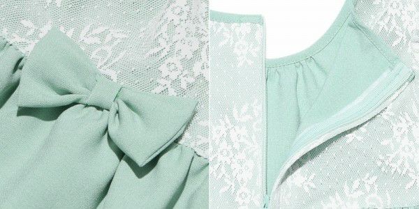 子供服 女の子 日本製レース＆音符刺繍ワンピース グリーン(08) デザインポイント1
