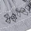 子供服 女の子 綿100％ストライプ柄リボン刺繍ワンピース ブラック(00) デザインポイント1