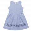 子供服 女の子 綿100％ストライプ柄リボン刺繍ワンピース ブルー(61) 正面