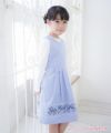 子供服 女の子 綿100％ストライプ柄リボン刺繍ワンピース ブルー(61) モデル画像1