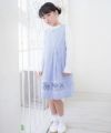 子供服 女の子 綿100％ストライプ柄リボン刺繍ワンピース ブルー(61) モデル画像3