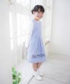 子供服 女の子 綿100％ストライプ柄リボン刺繍ワンピース ブルー(61) モデル画像4