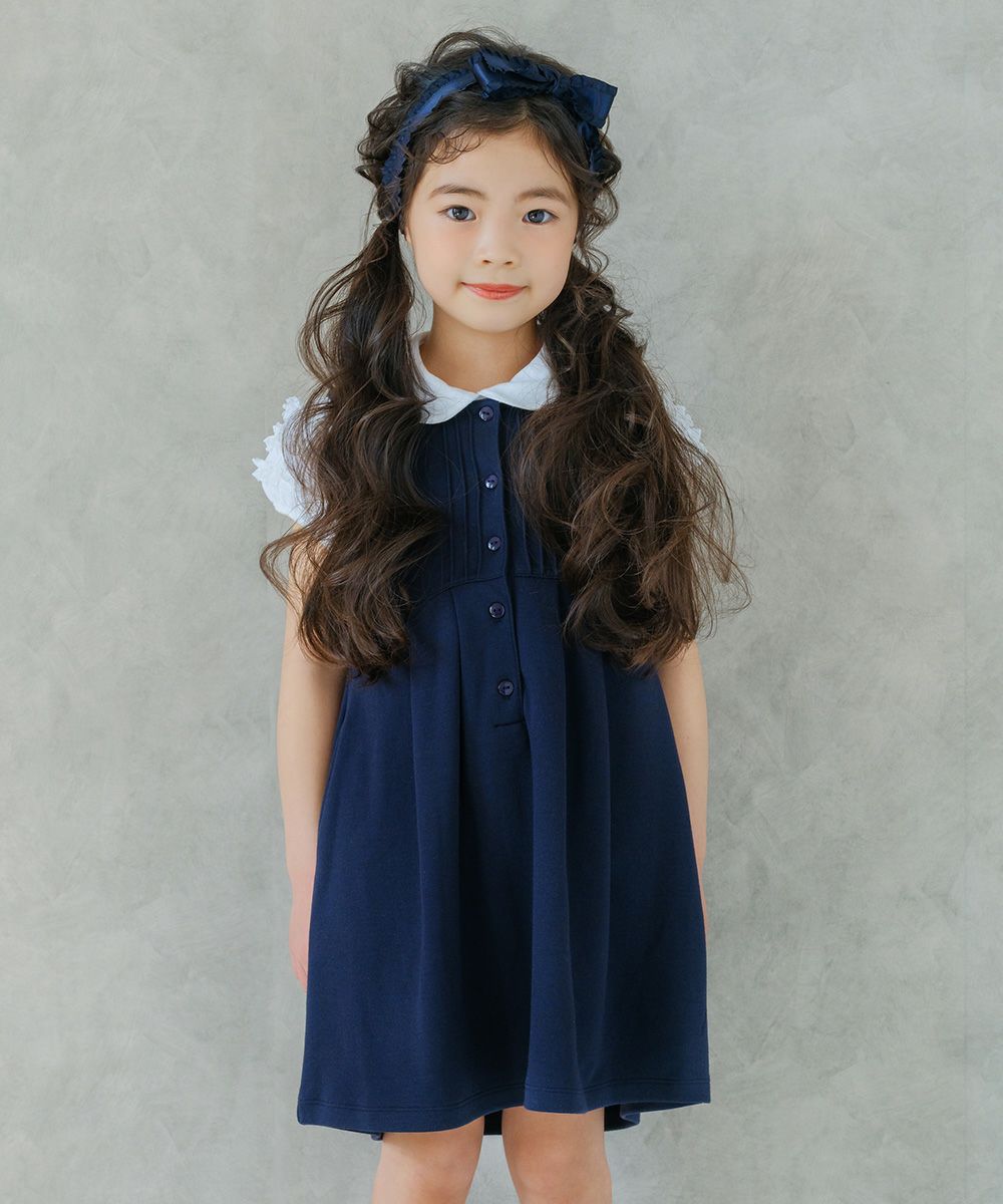 子供服 女の子 ダブルニットギャザーワンピース ネイビー(06) モデル画像1