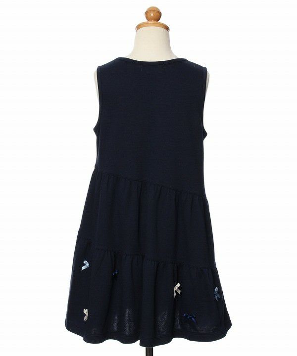 子供服 女の子 ダブルニットリボン付きワンピース ネイビー(06) トルソー背面