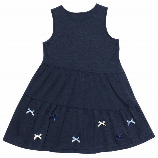 子供服 女の子 ダブルニットリボン付きワンピース ネイビー(06) 背面