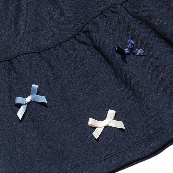 子供服 女の子 ダブルニットリボン付きワンピース ネイビー(06) デザインポイント1