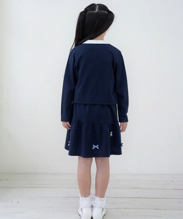 子供服 女の子 ダブルニットリボン付きワンピース ネイビー(06) モデル画像4