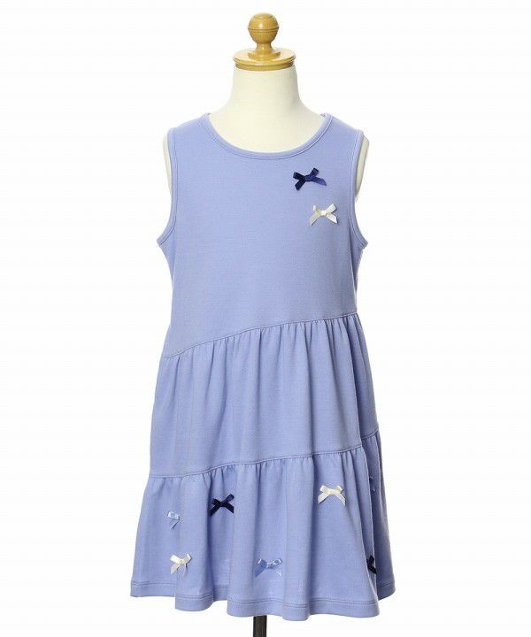 子供服 女の子 ダブルニットリボン付きワンピース ブルー(61) トルソー正面