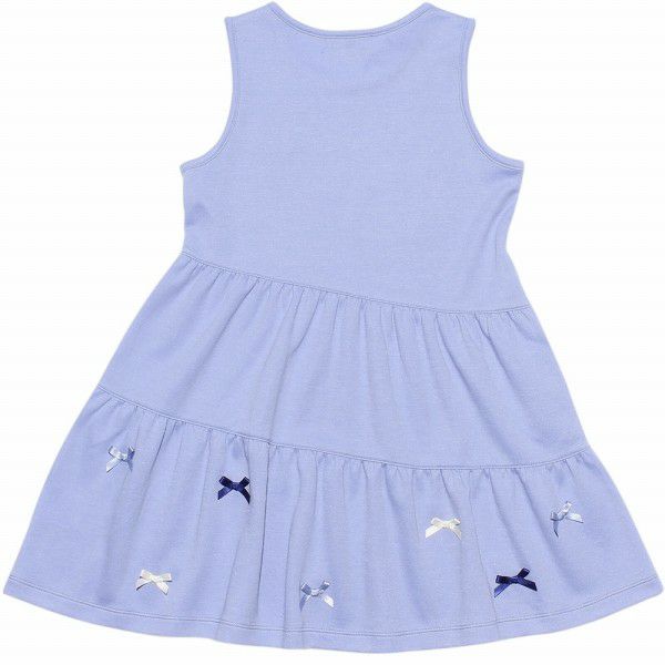 子供服 女の子 ダブルニットリボン付きワンピース ブルー(61) 背面