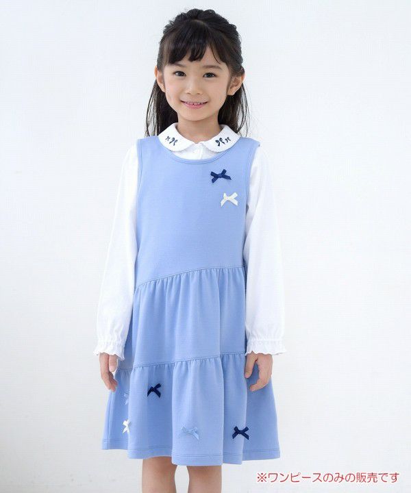 子供服 女の子 ダブルニットリボン付きワンピース ブルー(61) モデル画像アップ