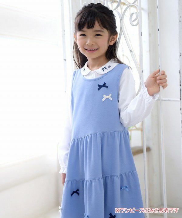 子供服 女の子 ダブルニットリボン付きワンピース ブルー(61) モデル画像1