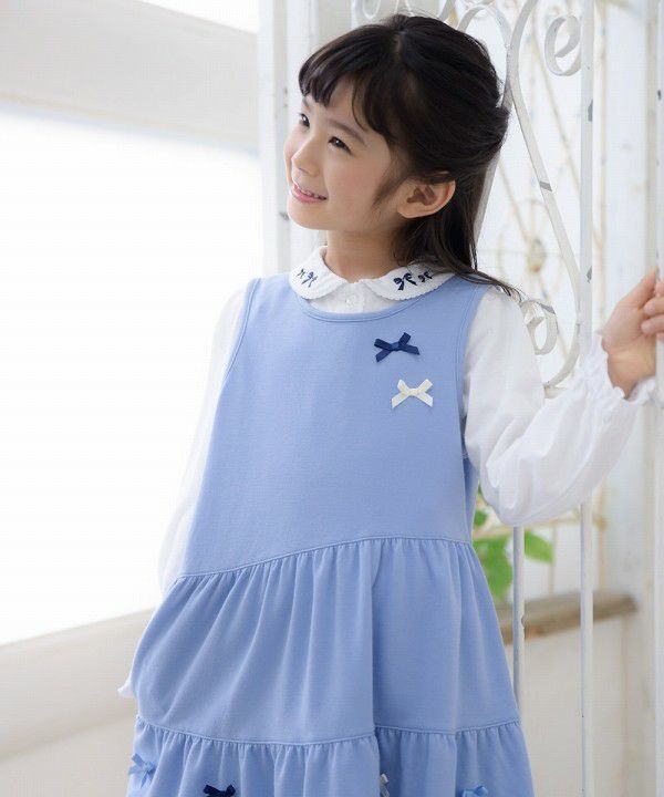 子供服 女の子 ダブルニットリボン付きワンピース ブルー(61) モデル画像3