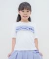 子供服 女の子 綿100％ストライプ柄フリル＆リボンつきＴシャツ ブルー(61) モデル画像アップ