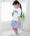 子供服 女の子 綿100％ストライプ柄フリル＆リボンつきＴシャツ ブルー(61) モデル画像2