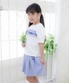 子供服 女の子 綿100％ストライプ柄フリル＆リボンつきＴシャツ ブルー(61) モデル画像3