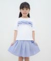 子供服 女の子 綿100％ストライプ柄フリル＆リボンつきＴシャツ ブルー(61) モデル画像4