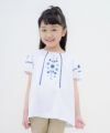 子供服 女の子 お花刺繍ライン入りAラインブラウス オフホワイト(11) モデル画像アップ