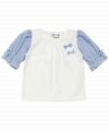 ベビー服 女の子 ベビーサイズ綿100％ストライプ柄６分袖Tシャツ オフホワイト(11) 正面