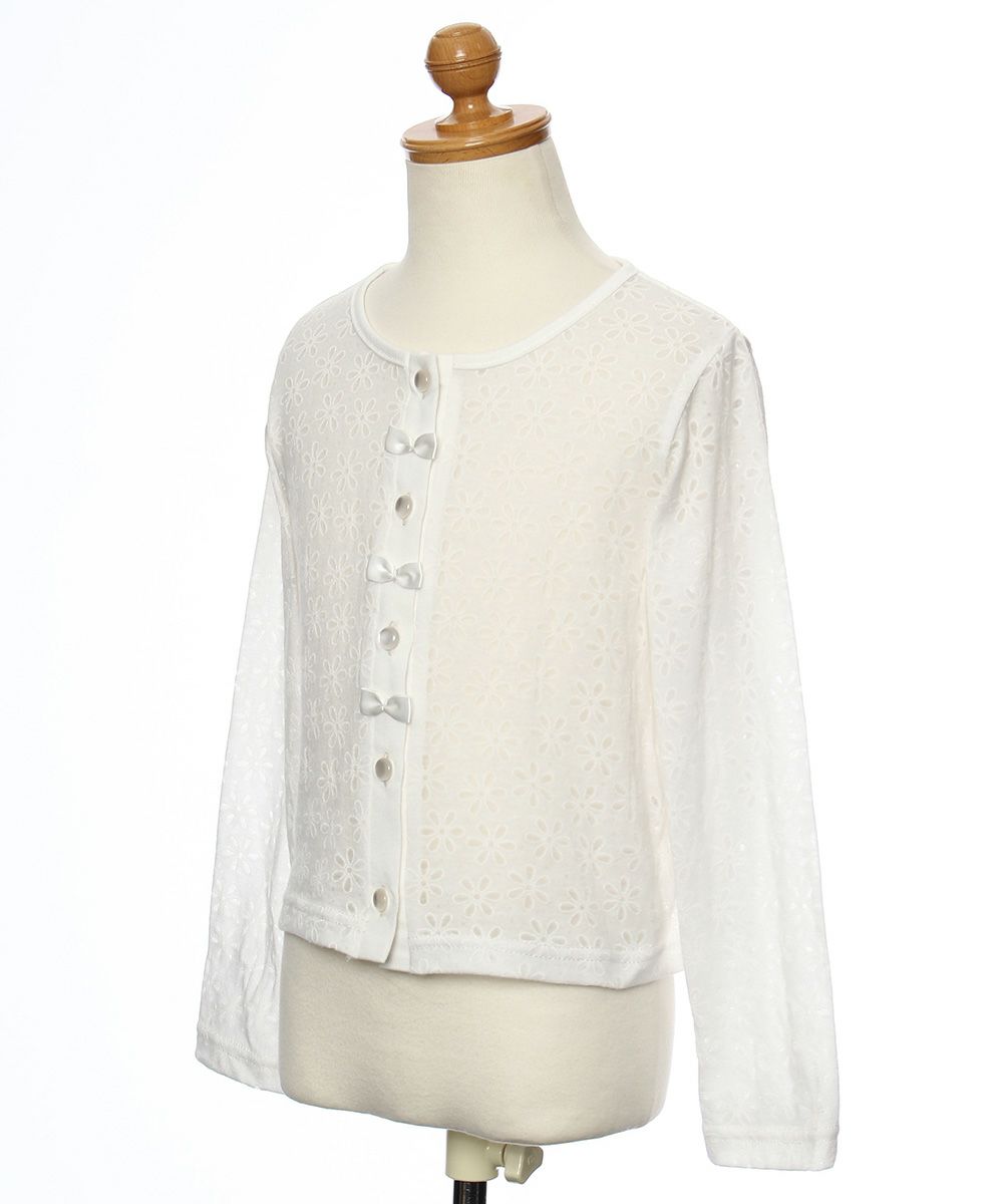 ベビー服 女の子 パール加工花柄カーディガン オフホワイト(11) トルソー斜め