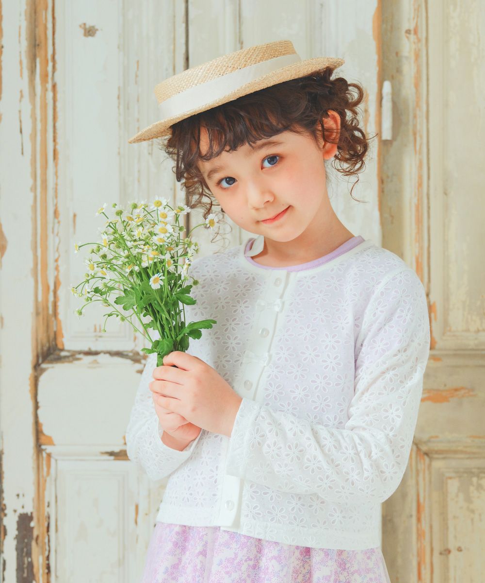 ベビー服 女の子 パール加工花柄カーディガン オフホワイト(11) モデル画像2