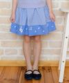 子供服 女の子 ギンガムチェック柄×音符プリントスカート ブルー(61) モデル画像アップ