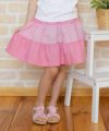 子供服 女の子 ストライプ柄リボン付きスカート ピンク(02) モデル画像アップ
