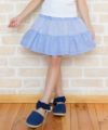 子供服 女の子 ストライプ柄リボン付きスカート ブルー(61) モデル画像アップ