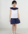 子供服 女の子 日本製綿100％ドット柄キュロットパンツ ネイビー(06) モデル画像全身
