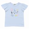 子供服 女の子 綿100％音符＆貝殻プリントTシャツ ブルー(61) 正面