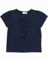 子供服 女の子 綿100％リボン風フリルデザインTシャツ ネイビー(06) 正面