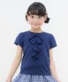子供服 女の子 綿100％リボン風フリルデザインTシャツ ネイビー(06) モデル画像アップ