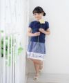 子供服 女の子 綿100％リボン風フリルデザインTシャツ ネイビー(06) モデル画像2