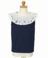 子供服 女の子 綿100％音符刺繍フリル襟Tシャツ ネイビー(06) トルソー正面