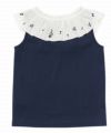 子供服 女の子 綿100％音符刺繍フリル襟Tシャツ ネイビー(06) 背面