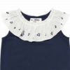 子供服 女の子 綿100％音符刺繍フリル襟Tシャツ ネイビー(06) デザインポイント1