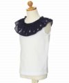 子供服 女の子 綿100％音符刺繍フリル襟Tシャツ オフホワイト(11) トルソー斜め