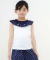 子供服 女の子 綿100％音符刺繍フリル襟Tシャツ オフホワイト(11) モデル画像アップ