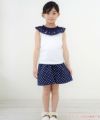 子供服 女の子 綿100％音符刺繍フリル襟Tシャツ オフホワイト(11) モデル画像全身