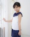 子供服 女の子 綿100％音符刺繍フリル襟Tシャツ オフホワイト(11) モデル画像1