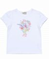 子供服 女の子 綿100％お花モチーフ＆プリントフリル袖Tシャツ オフホワイト(11) 正面