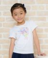 子供服 女の子 綿100％お花モチーフ＆プリントフリル袖Tシャツ オフホワイト(11) モデル画像アップ