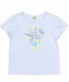 子供服 女の子 綿100％お花モチーフ＆プリントフリル袖Tシャツ ブルー(61) 正面