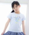 子供服 女の子 綿100％お花モチーフ＆プリントフリル袖Tシャツ ブルー(61) モデル画像1