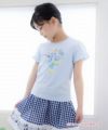 子供服 女の子 綿100％お花モチーフ＆プリントフリル袖Tシャツ ブルー(61) モデル画像2