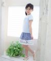 子供服 女の子 綿100％お花モチーフ＆プリントフリル袖Tシャツ ブルー(61) モデル画像3