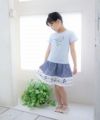 子供服 女の子 綿100％お花モチーフ＆プリントフリル袖Tシャツ ブルー(61) モデル画像4