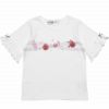 子供服 女の子 綿100％音符プリントお花モチーフTシャツ オフホワイト(11) 正面