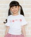 子供服 女の子 綿100％音符プリントお花モチーフTシャツ オフホワイト(11) モデル画像アップ